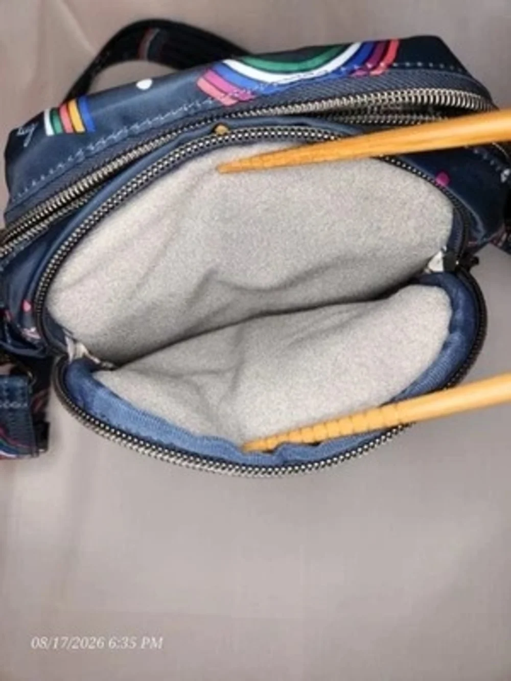 Lug Can Can Crossbody Bag Rainbow Arc Navy Quilted Multi‑Pocket Travel Purse